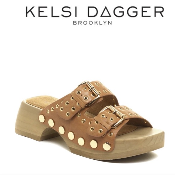 Kelsi Dagger Shoes - Kelsi Dagger Brooklyn Jolt Tan Stud Clog Sandals 7